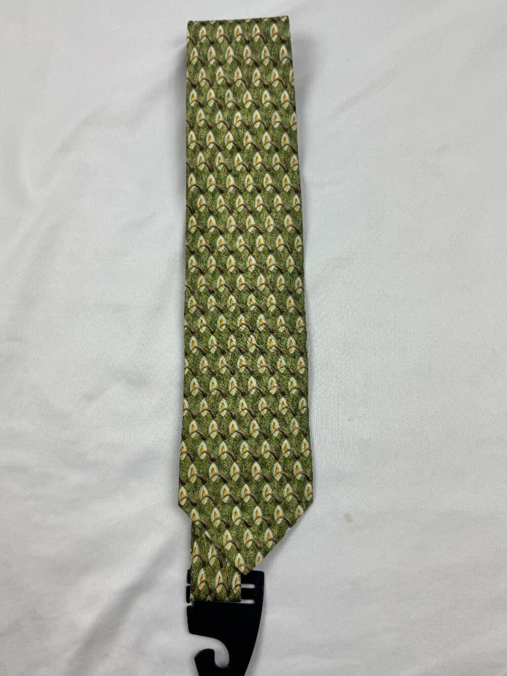 Mens Ermenegildo Zegna Green Paisley Geometric Pattern Silk Neck Tie